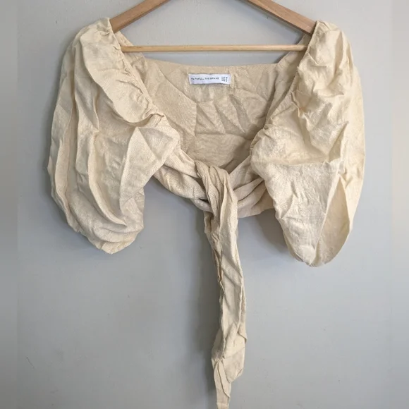 Faithfull The Brand Linen Ce Soir Beige Wrap Crop Top Size M - Picture 2 of 6